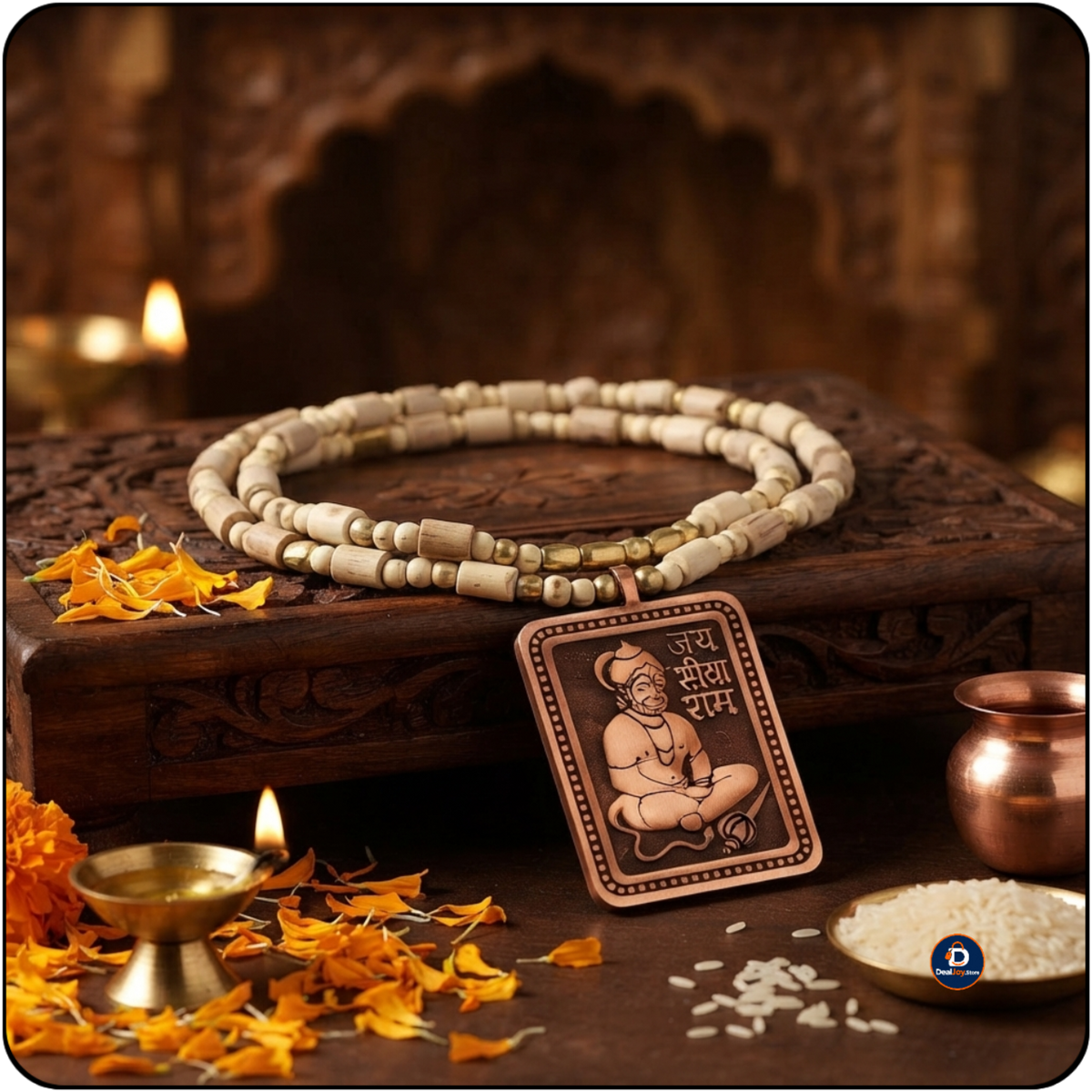 Jai Siya Ram Hanuman Locket Wooden Beads Mala