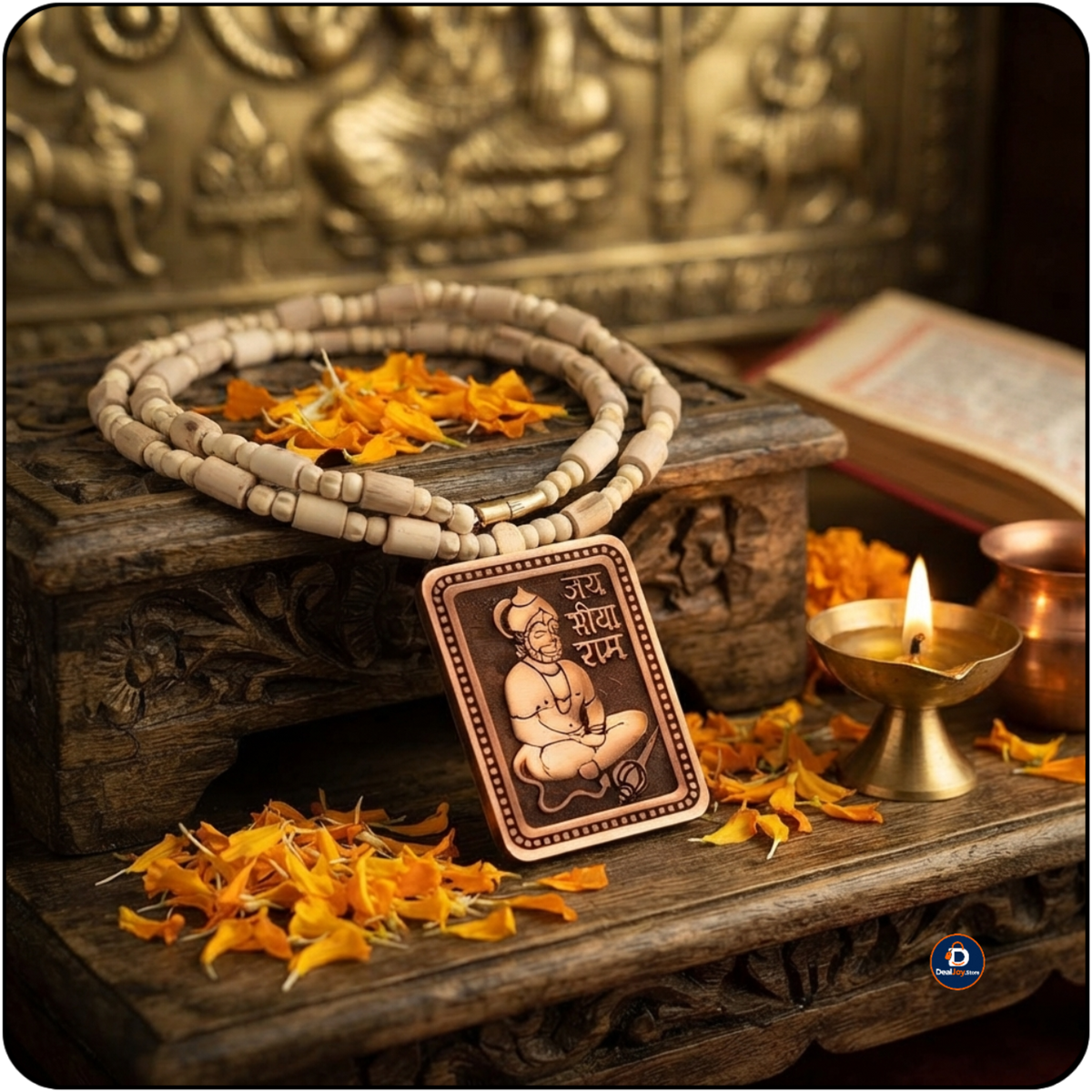 Jai Siya Ram Hanuman Locket Wooden Beads Mala