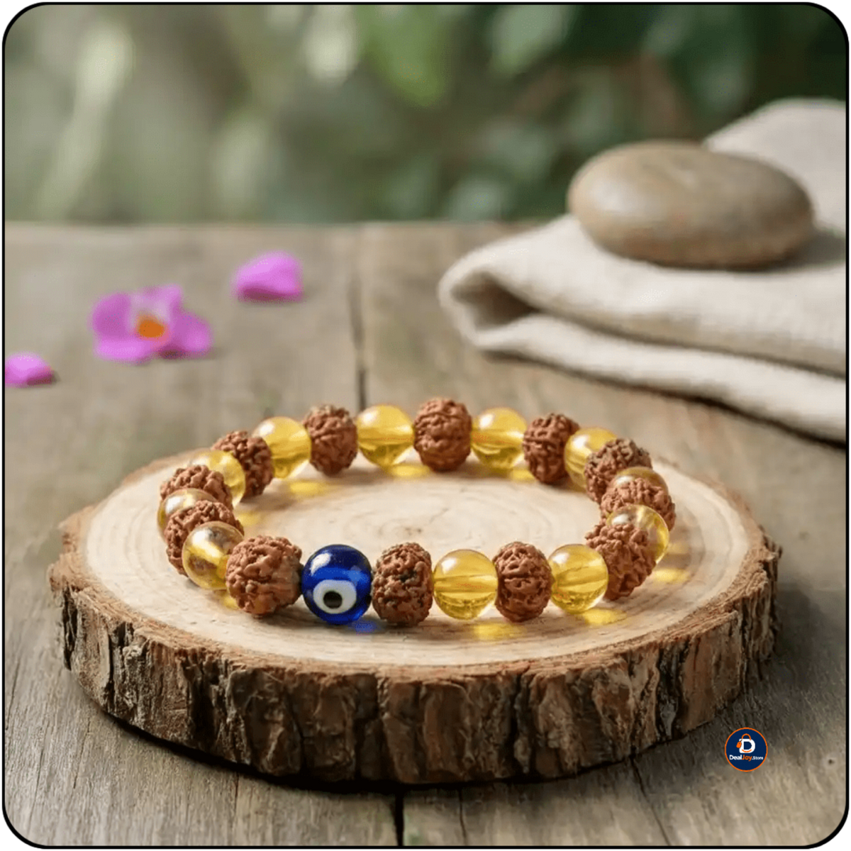 Rudraksha Evil Eye Bracelet – Yellow Beads Aur Blue Nazar Bead Wala Bracelet
