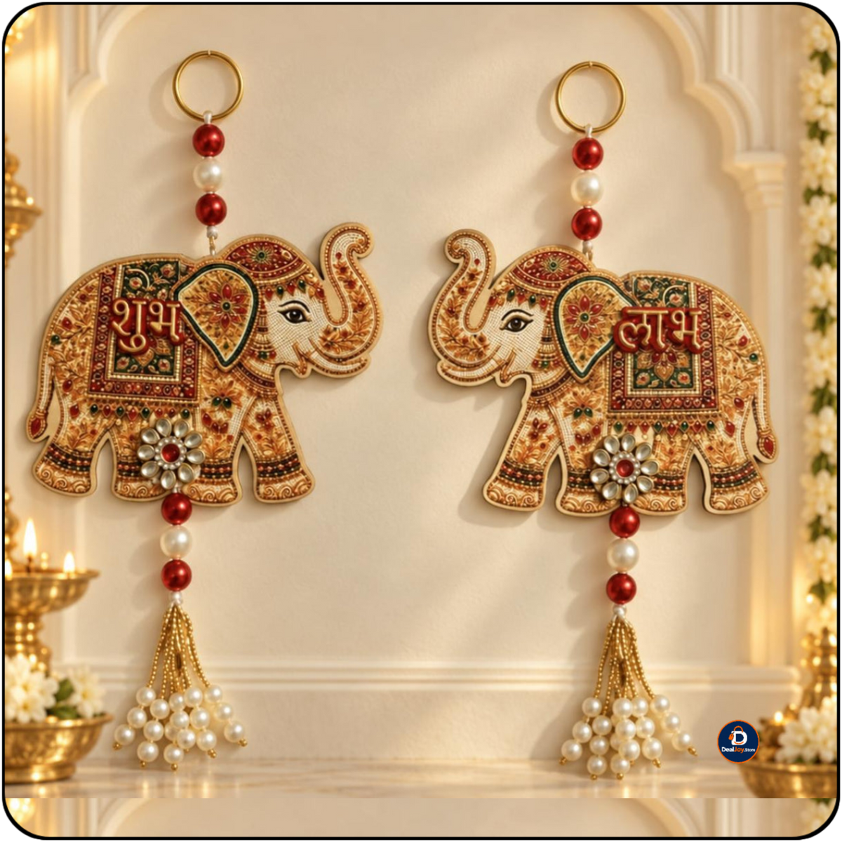 Decorative Shubh Labh Elephant Hanging – Ghar Ke Main Door Aur Entrance Ki Sajawat Ke Liye