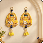 Yellow Shubh Labh Door Hanging Pair – Peacock Feather Design Ke Saath Traditional Home Decoration