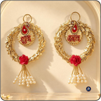Golden Shubh Door Hanging Pair – Red Rose Aur Pearl Latkan Wali Traditional Door Decoration