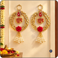 Golden Shubh Door Hanging Pair – Red Rose Aur Pearl Latkan Wali Traditional Door Decoration