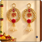 Golden Shubh Door Hanging Pair – Red Rose Aur Pearl Latkan Wali Traditional Door Decoration