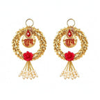 Golden Shubh Door Hanging Pair – Red Rose Aur Pearl Latkan Wali Traditional Door Decoration