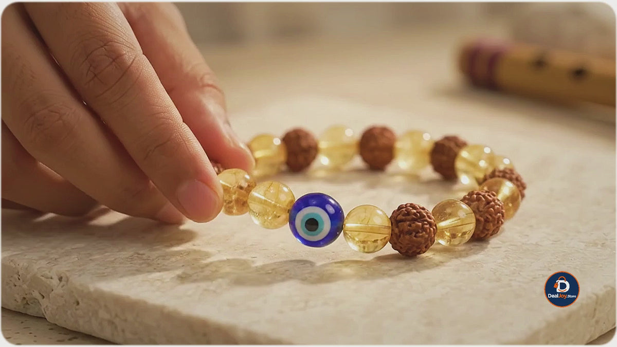 Rudraksha Evil Eye Bracelet – Yellow Beads Aur Blue Nazar Bead Wala Bracelet